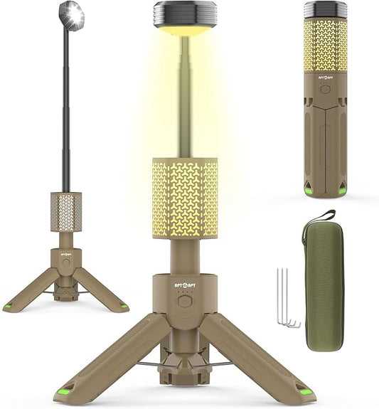 Telescopic Camping Light, Portable Collapsible Magnetic Camp Lantern Rechargeable,10500mAh Telescoping IP67 Waterproof Flashlights, Outdoor Gear for Emergency, Camping, Hiking (Khaki)