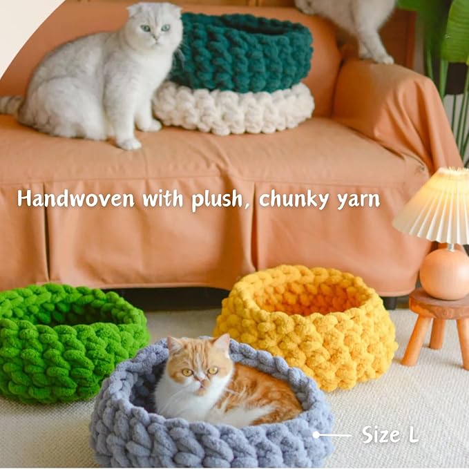 Cat Nest Bed ??Premium Handwoven Washable Extra Soft Round Cave House for Indoor Kitten & Kitty, Small & Large (MapleLeaf Red,Large)