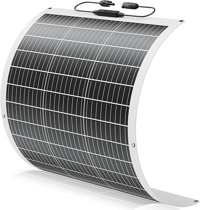 100W Flexible Solar Panel, 12V Monocrystalline Lightweight High Efficiency Bendable Mountable for RV Roofs Boats Camper Caravan Cabin Trailer Battery Charge Off- Grid System Uneven Surfaces