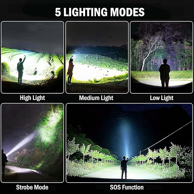 Led Flashlights High Lumens Rechargeable 2 Pack, 99000 Lumen Super Bright Fashlight with 5000ɱAh Βattery, Waterproof Powerful Flash Light Multifunctional Flashlights for Home Camping Hiking
