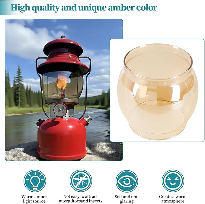 Lantern Glass Globe Replacement, Compatible with Coleman 200A/B &R690B051,Fits Kamplite, JC Higgins, Optimus, Ashflash Vintage Lanterns,Heat-Resistant Clear Bulged Glass for Camping & Emergency Lights