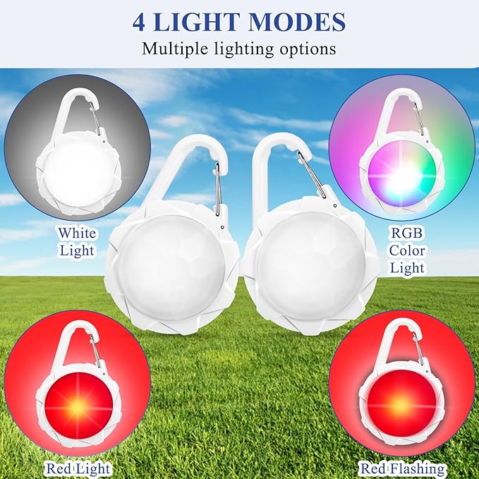 Dog Lights for Night Walking, 2 Pack 4 Modes Dog Collar Light, IP68 Waterproof Pet LED, 700 mAh High Capacity USB Rechargeable Pet Safety Accessories for Night Cycling, Climbing, Camping (White)