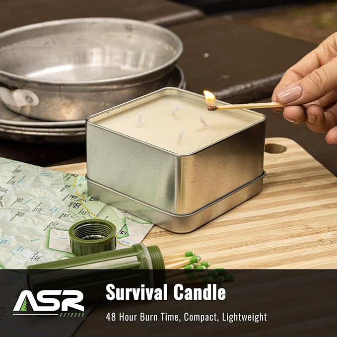 ASR Outdoor 48 Hour Survival Candle for Camping Emergency Fire Starter in Tin, 4 Wick