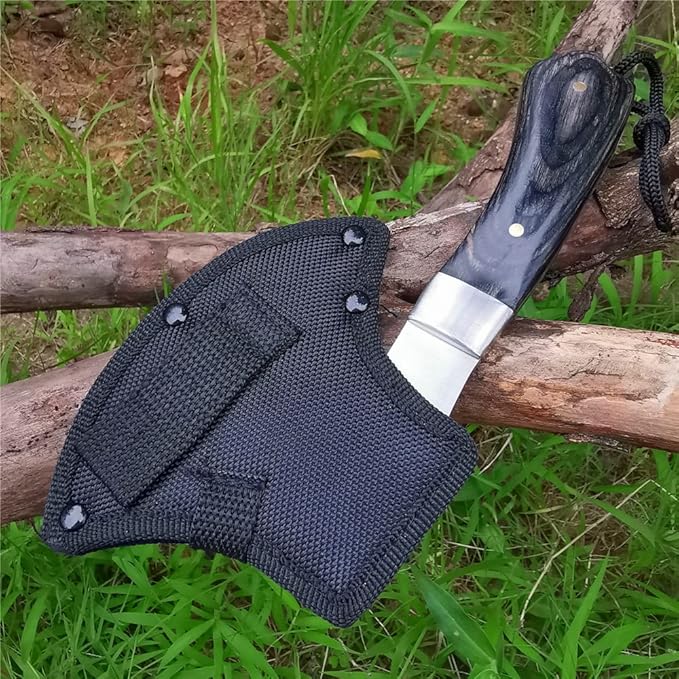 DOOM BLADE 8.5" Camping Hatchet Axe with Nylon Sheath,Small Tomahawk Viking Axe Forged High Carbon Steel for Full Tang Wooden Grip,Portable Camping Axe for Outdoor Splitting Wood,Hunting Survival