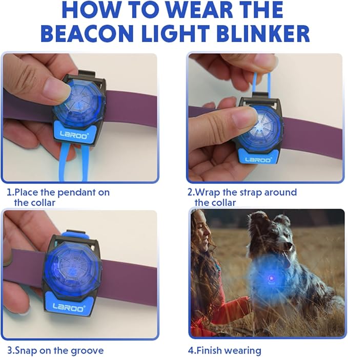 LaRoo Dog Lights for Night Walking,USB-C Rechargeable Dog Lights,Only 13g for Small Dogs,3 Modes Waterproof LED Collar Charm for Nighttime Running,Pet Camping Essentials (Blue)