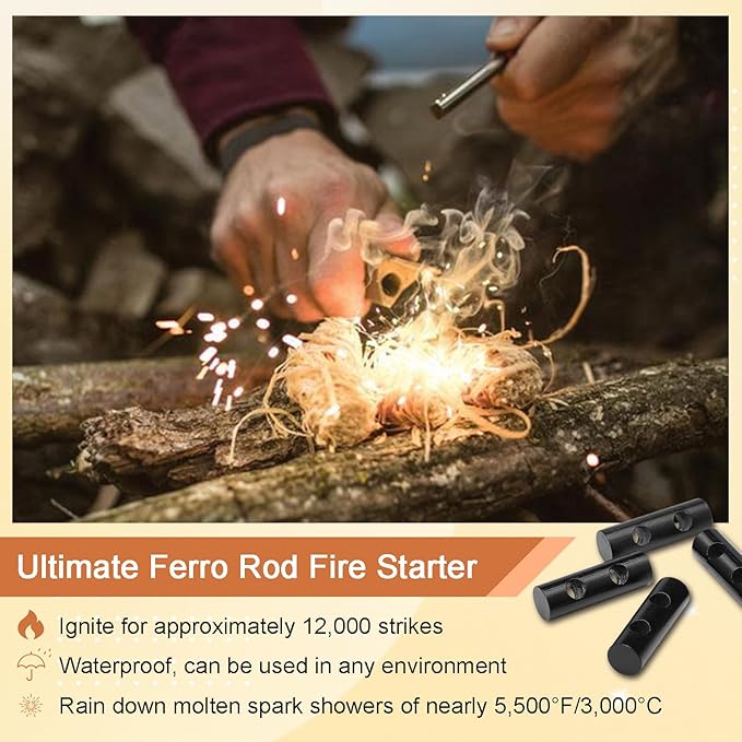 1 Pack Ferrocerium Rod Fire Steel,1/2x5 Inch Ferro Rod Fire Starter,Camping Fire Starter Survival,Flint Stick for Paracord Bracelet keychain lanyard Camping Hiking DIY Outdoor Emergency Kit