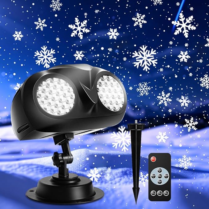 MILPROX Christmas Snowfall Projector Lights, Updated Double-tube Snowflake Projector Lamp, Larger Area Clearer Rotating Falling Snow Spots, Indoor Outdoor Holiday Decoration for Halloween Party Garden