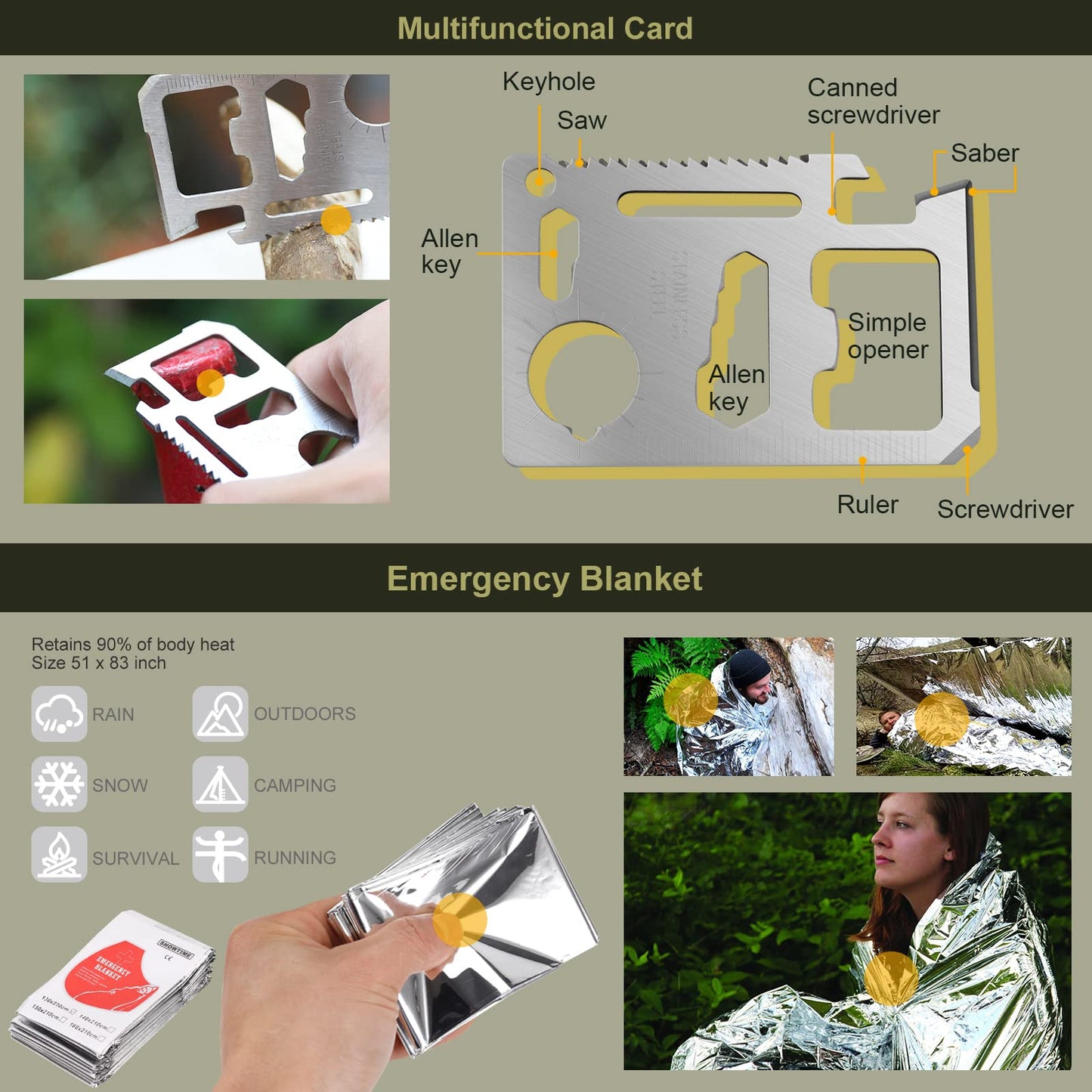 XUANLAN Emergency Survival Kit, Outdoor Survival Gear Tool with Survival Bracelet, Fire Starter