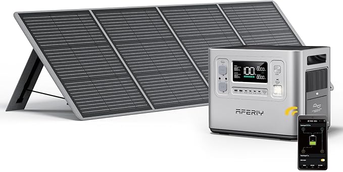 AFERIY P210 2400W Portable Power Station with 200W Solar Panel, 2048Wh LiFePO4 Battery Backup with AC & Solar Charging, Quiet Generator for Home Use, Outdoor Camping, RV, Emergency Power Supply