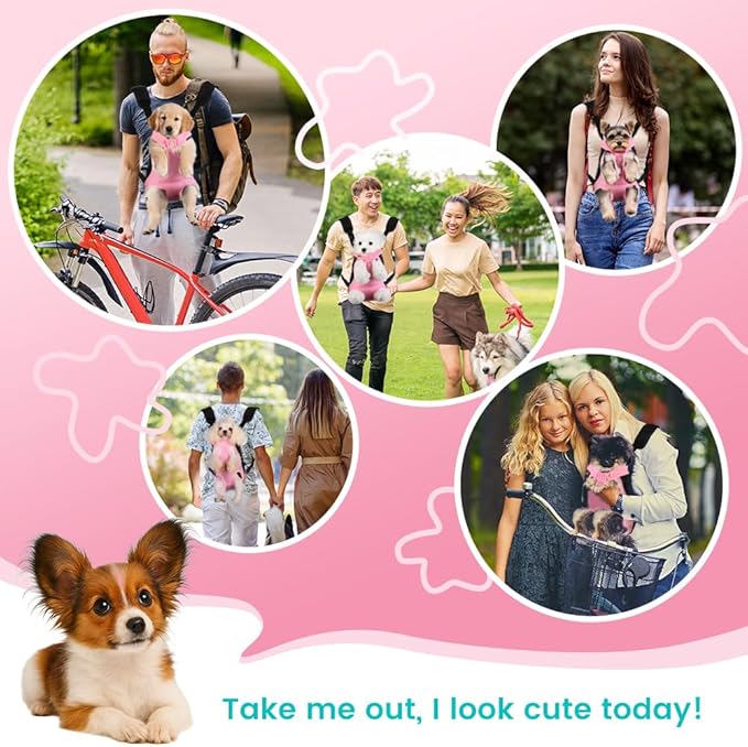 Dog Backpack Carrier, Thick Straps & Cushion, Pet Sling Front Backpacks for Small Medium Dogs 7-11 Lbs, Legs Out, Adjustable Wearable Puppy Chest Travel Bag, Easy-Fit for Hiking/Walking/Camping