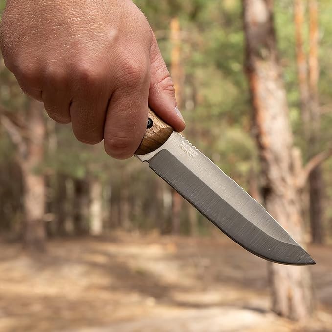 BPSKNIVES HK6 - Handmade Stainless Steel Knife - Fixed Blade Full Tang Bushcraft Knives - Scandinavian Camping Hunting Knife With Leather Sheath - Utility Outdoor Knives