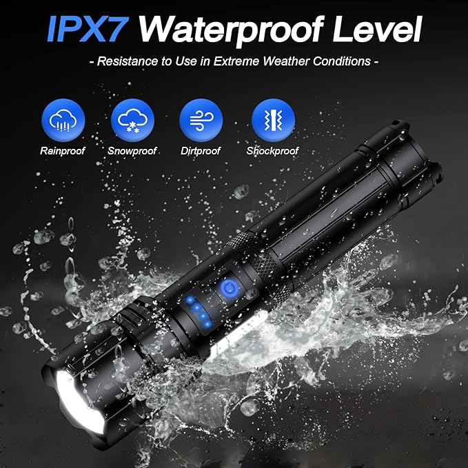 Rechargeable Flashlights High Lumens, Led Flashlight 99,000 Lumens Bright Flash Light with 7 Modes, Flashlights for Camping, Home, IPX7 Waterproof (2 Pack)
