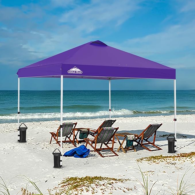 EAGLE PEAK Pop Up Canopy Tent with Wheeled Carry Bag, 8 Stakes, 4 Ropes, 4 Weight Bags, Easy Set Up Tent Canopy, 10x10 ft, 100sqft of Shade, Purple