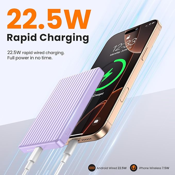 Magnetic Power Bank,Ultra Slim Wireless Portable Charger 10000mAh,20W PD Magnetic Power Bank Fast Charging,USB C in&Out Powerbank for iPhone 16/15/14/13/12 Pro Max