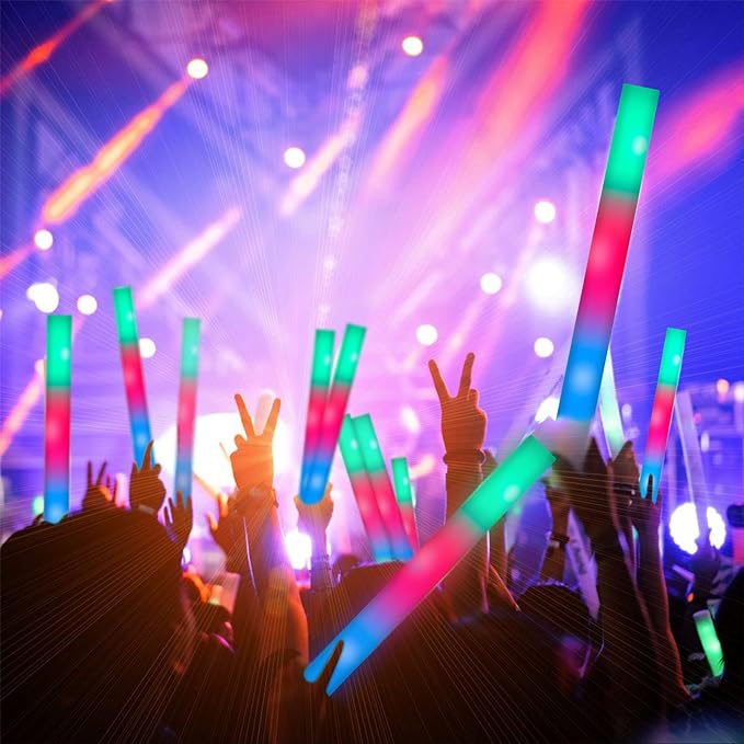 105 PCS LED Foam Glow Sticks, Glow Sticks Bulk Party Pack with 3 Modes Colorful Flashing, Glow in The Dark Party Supplies, Light Up Foam Sticks for Wedding, July 4th, Birthday, Raves, Concert