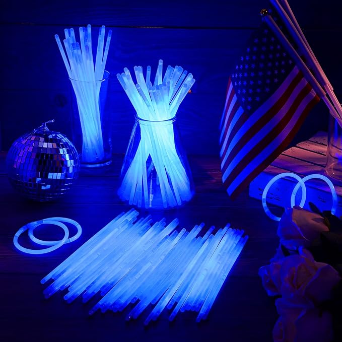 Hanaive 300 Pcs Glow Sticks Bulk 8 Inch Glow in The Dark Party Favors Neon Bracelets and Necklaces Light up Sticks with Connectors for Holiday Birthday Party Supplies(Blue)