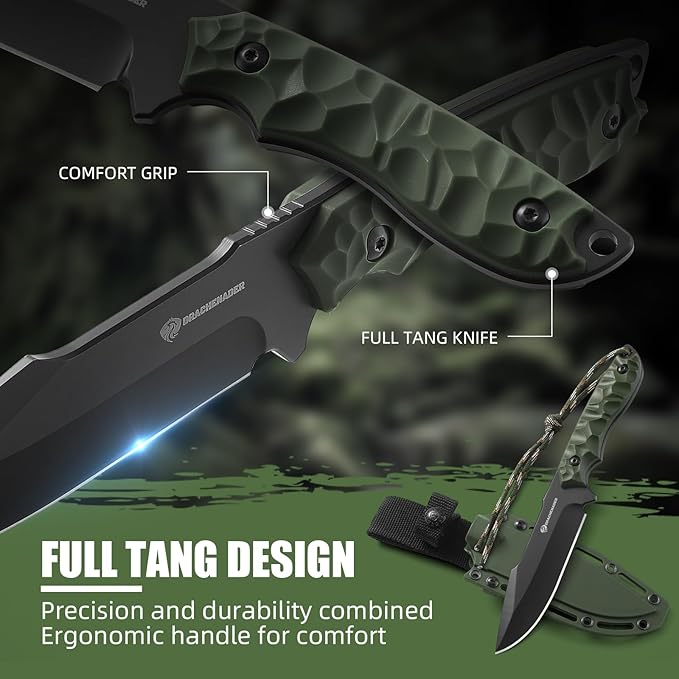 Fixed Blade Knife with Sheath, Tactical Knife for Men, Survival Knife with ABS Handle, Full Tang Design (Green-Black)