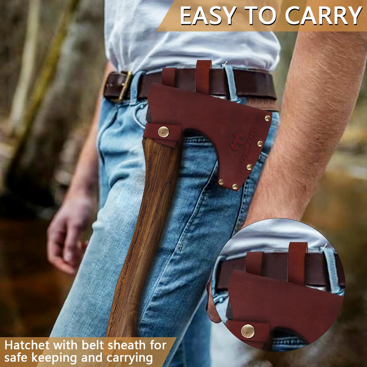 DWFKHT 15.7" Hatchet, Camping Hatchet, Hand-Forged Axe with Sheath for Wood Chopping, Splitting
