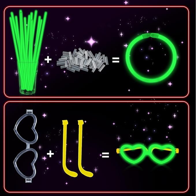 60 Pack 8??Green Glow Sticks Bulk Bright Glow Sticks with 60 Connectors 20 Heart Glasses Glow In The Dark Party Supplies Neon Party Decorations Glow Bracelet Glasses for Carnival (Green)