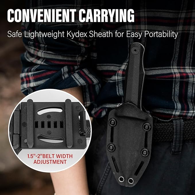 Dispatch Tactical Fixed Blade Knife, 3.89" 8Cr13Mov Steel Blade with Ergonomic G10 Handle, Full Tang Double Edge Survival Knives with Kydex Sheath Horizontal & Vertical for Outdoor Activities