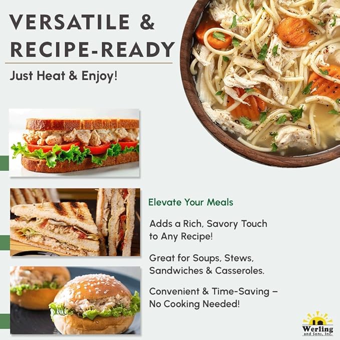 Werling & Sons Canned Chicken 14.5 Oz– Fully Cooked, Ready to Eat | Premium Quality, Recipe-Ready Canned Meat | 5-Year Shelf Life | Pantry Staple for Camping, Survival & Emergency Use | Made in USA | Pack of 6