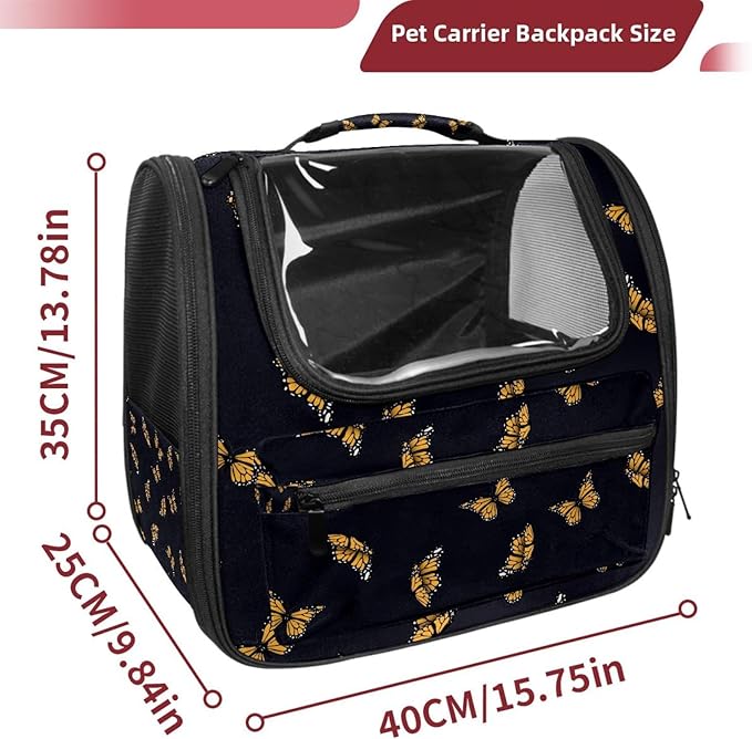 Butterfly on Black Background Transparent Pet Carrier for Travel Hiking for Kitty Small Dog