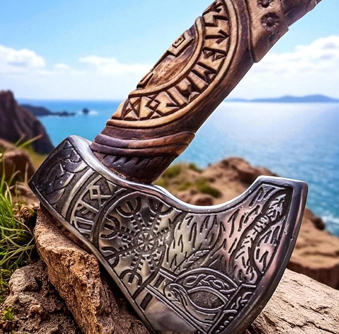 Viking Axe Forged High Carbon Steel Viking Axe | Balanced Ax | Odin Norse Bearded Axe | Camping Hatchet Axe | Sheath Included Handcrafted Ash Wood Shaft | Viking Gifts for Men