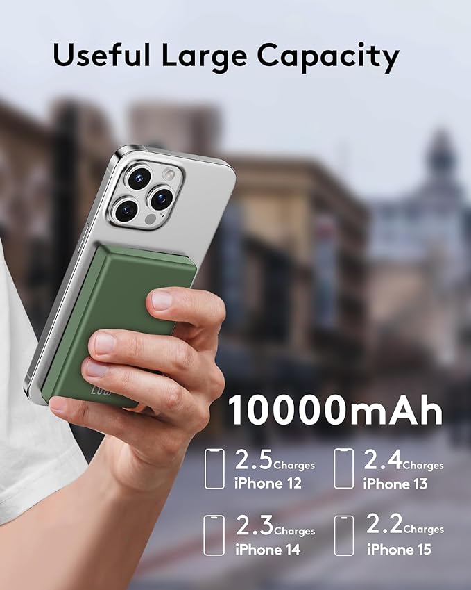 2025 for iPhone Magsafe Battery Pack, Ultra Slim Magnetic Power Bank Fast Charging, Wireless Portable Charger 10000mAh, 20W Powerbank Compatible with iPhone 16/15/14/13/12 Series, Matte Green