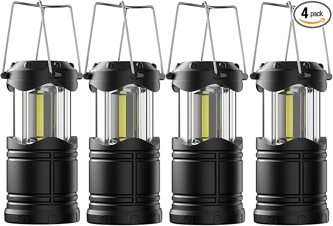 Lichamp LED Camping Lantern, 4 Pack Battery Powered Flashlight for Power Outages, Portable Collapsible Hanging Light Essential for Home, Outdoor, Emergency Lamp Survival Kit Gear for Hurricane, Black