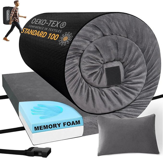 Sleeping Pad,3-inch Thick Memory Foam Camping Mattress,Portable Roll-Up Mat for Car/Tent/Floor/Cot/Travel,Comfortable Pad for Guests Sleepover