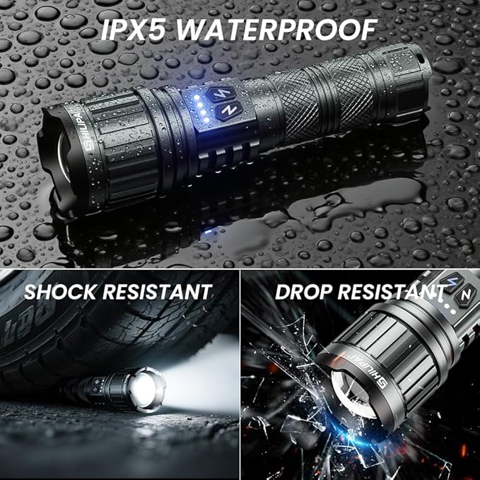 5000mAh Rechargeable High Lumens Flashlight with Warm/White Light - 11 Modes Zoomable Tactical, Waterproof for Camping, Emergency, Outdoor Travel