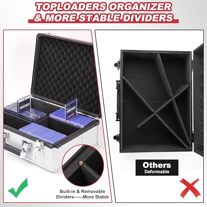 (2025 New Upgrade) Toploader Storage plus Box for 3" x 4" 35pt Rigid, Card Holders for Toploaders, Trading Cards & Sports Cards, Trading Card Case(Holds 600+ cards) (Red&White)