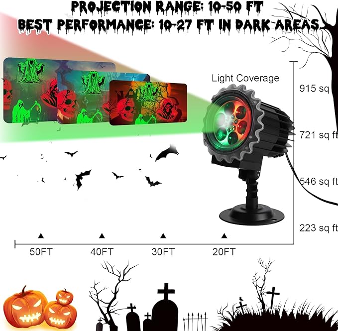 Halloween Projector Light Outdoor Waterproof – Color 3D Ghost Projection Decorations Lights with Wall & Ground Mount, US Plug, HD Spooky Animation for Yard, Window, Party, Garden, 2025 Halloween Decor