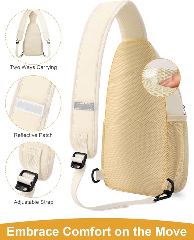 Crossbody Bags for Women Man Waterproof Sling Bag Backpack Trendy Casual Cross Body Bag with Convertible Shoulder Strap Chest Bag for Camping Hiking Travel Essentials (Ivory, Medium)