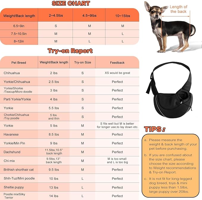 YUDODO Pet Sling Carrier for Small Dogs & Cats – Hands-Free Puppy Carrier with Safety Hook, Large Zipper Pocket, Soft Breathable Mesh, Adjustable Strap & Reflective Strip (L, Black 2.0)