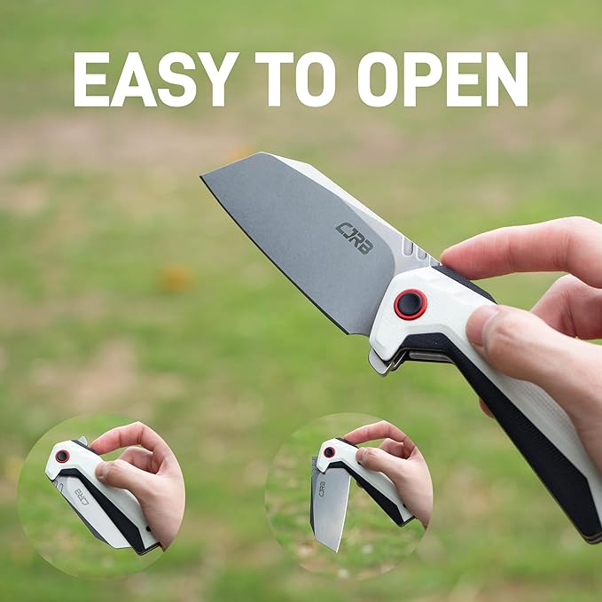CJRB Tigris Pocket Knife, Folding Knife with AR-RPM9 Powder Steel Stonewash Blade Black & White G10 Handle for EDC Camping Hunting (J1919)