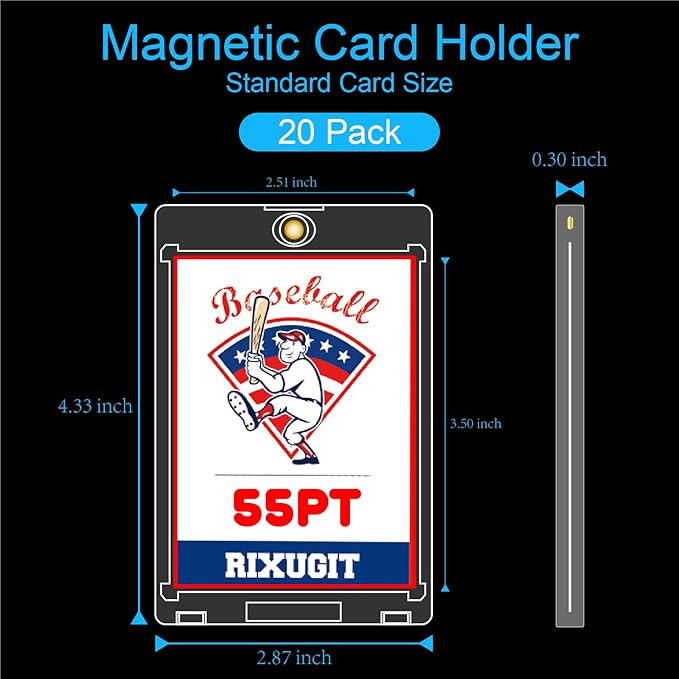20-Pack Magnetic Card Holders for Trading-Cards - 55PT One Touch Magnetic Card Holder, Magnetic Card Case for Sports Game Baseball Cards, Collectible Trading Card Sleeves Business Card Holders