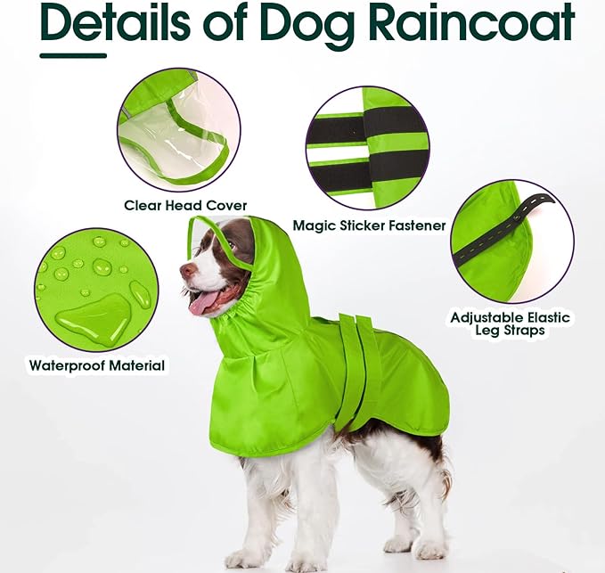 Kuoser Dog Raincoat, Waterproof Dog Jacket with Hood, Reflective Pet Rain Coat for Small Medium Large Dogs, Adjustable Lightweight Puppy Rain Gear for Outdoor Protection & Night Walks