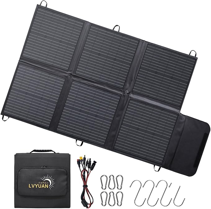 LVYUAN 120W Portable Solar Panel Foldable Blanket, Monocrystalline Huge Power Solar Panel, Solar Cells 23% High Efficiency for Outdoor Adventures Power Station Camping RV Solar Generator