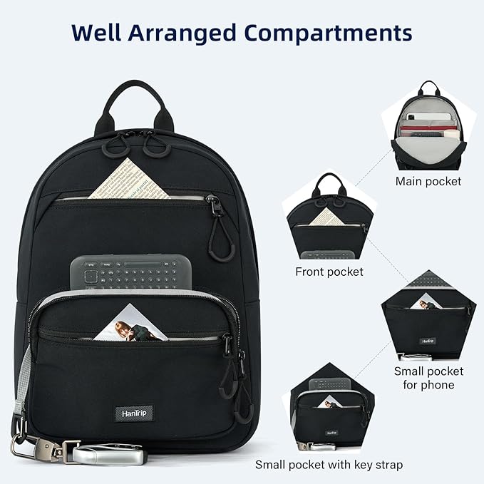 Carry On Travel Backpack For Men Women, 13 Inch Small Mini Work Bag Personal Item Backpacks, Camping Back Pack Lightweight Hiking Daypack For Office Nurse Commuter (Black)