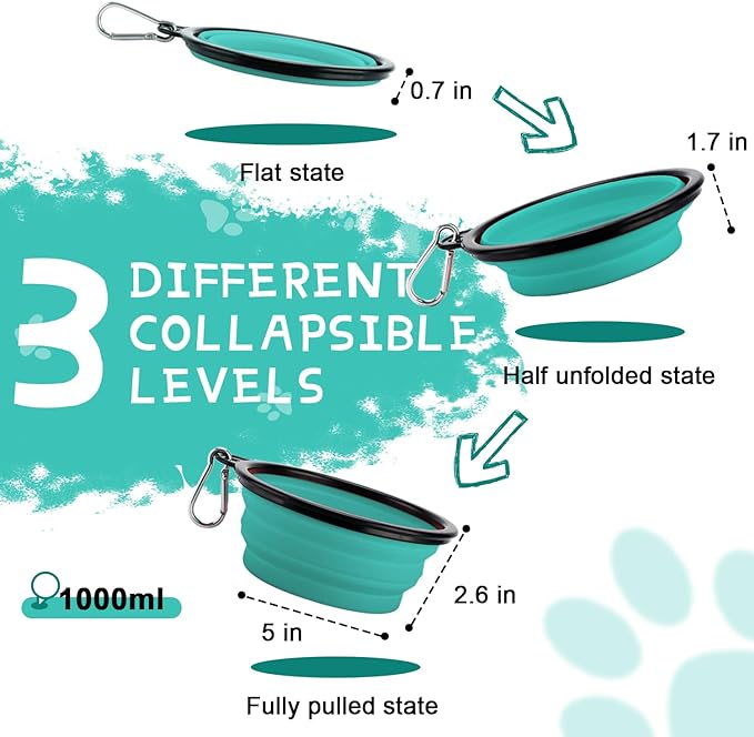 Rest-Eazzzy Collapsible Dog Bowls for Travel, 2-Pack Dog Portable Water Bowl for Dogs Cats Pet Foldable Feeding Watering Dish for Traveling Camping Walking with 2 Carabiners, BPA Free