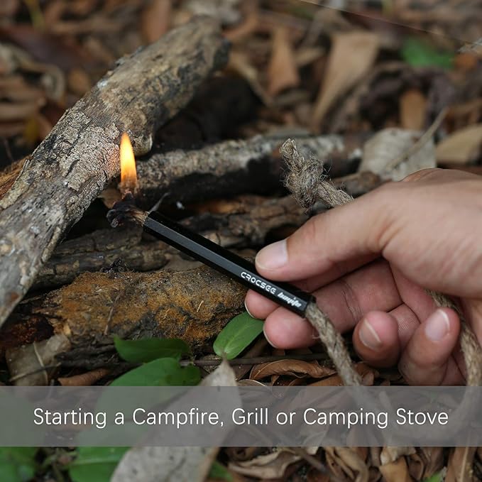 CrocSee Aluminum Bellows Tube Sleeve, Survival Waterproof Wick Hemp Cord Tinder Kits for Fire Starting