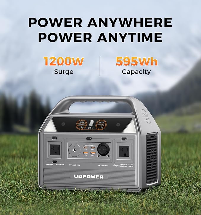 C600 Portable Power Station - 600W(Surge 1200W) AC Output, 595Wh LiFePO4 Battery, Solar Generator for Camping, Travel, RV, Emergency Power Backup(Grey)