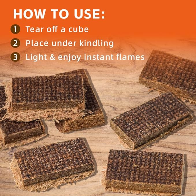 48-Pack Fire Starter Squares - Waterproof Cubes for Charcoal Grill, Camping & Survival | Odorless, Eco-Friendly Firelighters for Fire Pit, BBQ, Wood Stove
