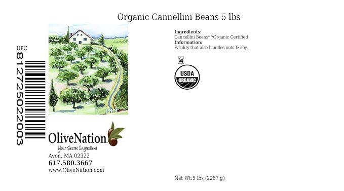 OliveNation Organic White Cannellini Beans, Dry White Kidney Beans, Non-GMO, Gluten Free, Vegan - 5 pounds