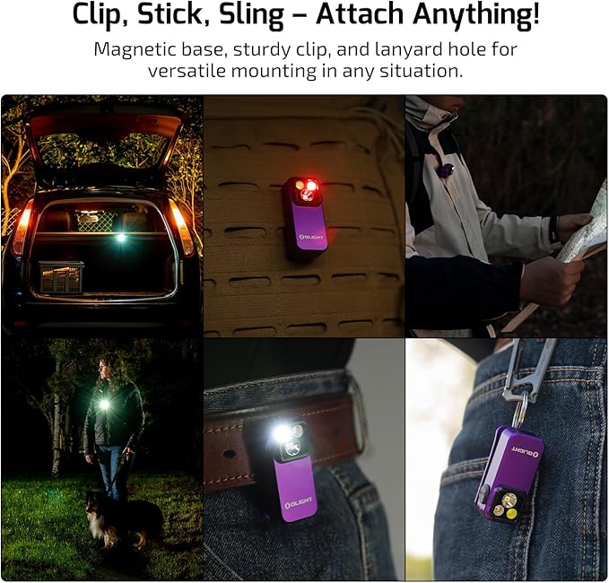 OLIGHT Oclip Pro EDC Flashlight Clip-on Light, Rechargeable 500 Lumens with Three Lighting Solutions Type-C Charging, Magnetic Flash Lights for Signaling, Cycling, Outdoor or Indoor Use(Purple)