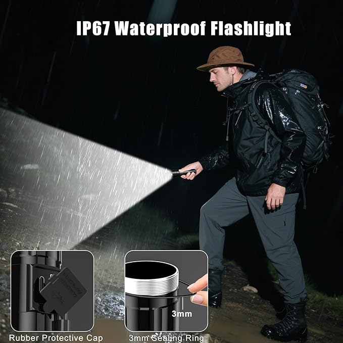 Goreit Flashlight High Lumens Rechargeable, 2000 Lumen Led Flashlights XHP70.2 USB Super Bright Flash Light Battery Powered, Powerful Handheld Flashlights for Emergencies Camping, IP67 Waterproof