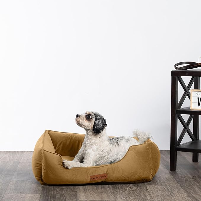 Modern Threads Luxury Dog Bed - Comfortable Tufted Velvet Cushion for Small to Large Dogs - Machine Washable - Durable & Cute Sleep Space for Pets - Pamper Your Pet with Cozy Beds - Caramel