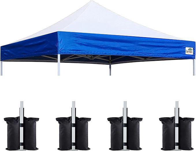 Eurmax USA New 10x10 Pop Up Canopy Replacement Canopy Tent Top Cover, Instant Canopy Top Cover ONLY, Choose 30 Colors,Bonus 4PC Pack Weight Bag (White&Blue)