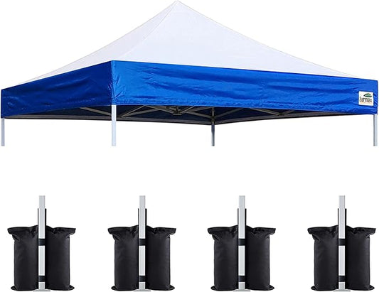 Eurmax USA New 10x10 Pop Up Canopy Replacement Canopy Tent Top Cover, Instant Canopy Top Cover ONLY, Choose 30 Colors,Bonus 4PC Pack Weight Bag (White&Blue)